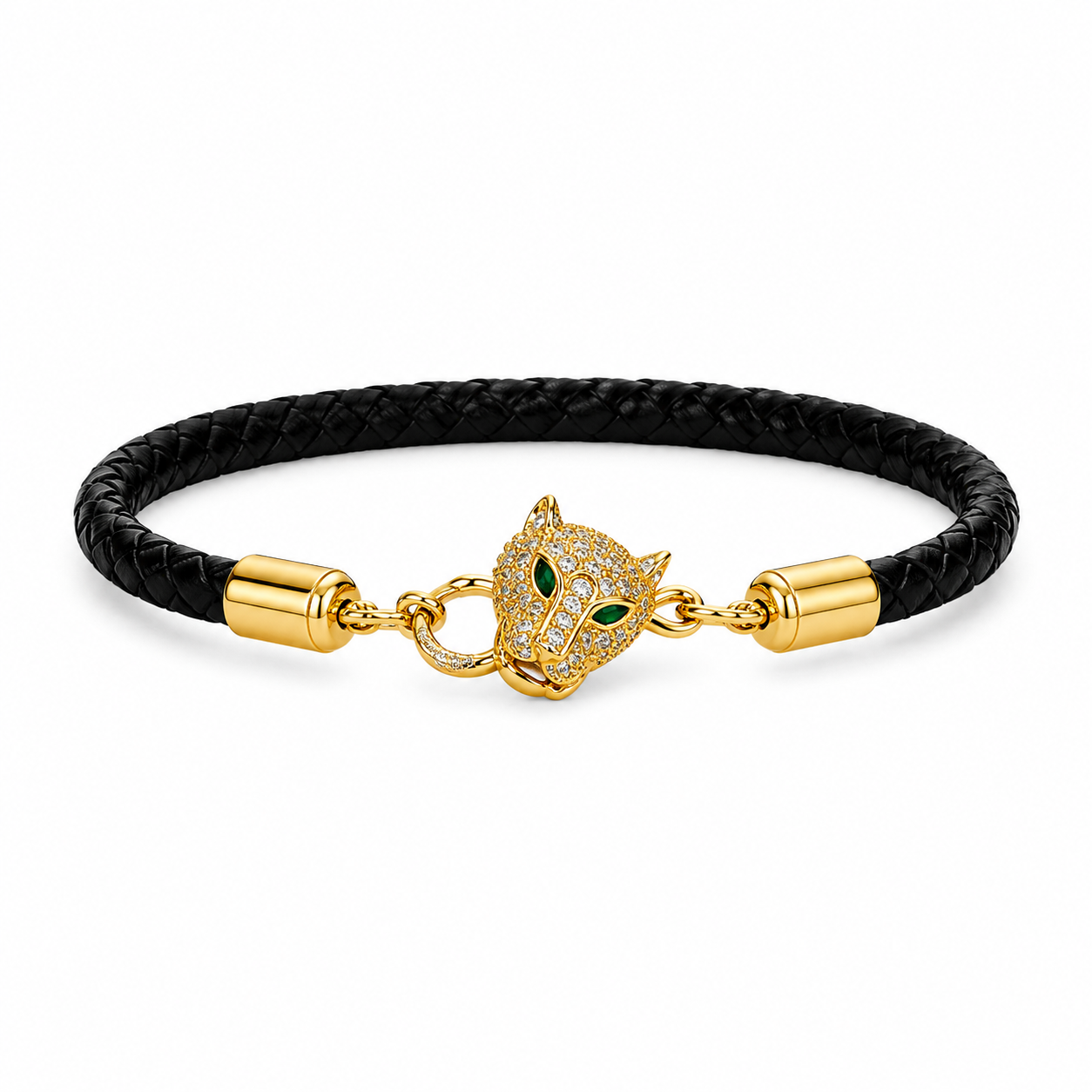 Geflochtenes Armband mit Pantherkopf-Motiv