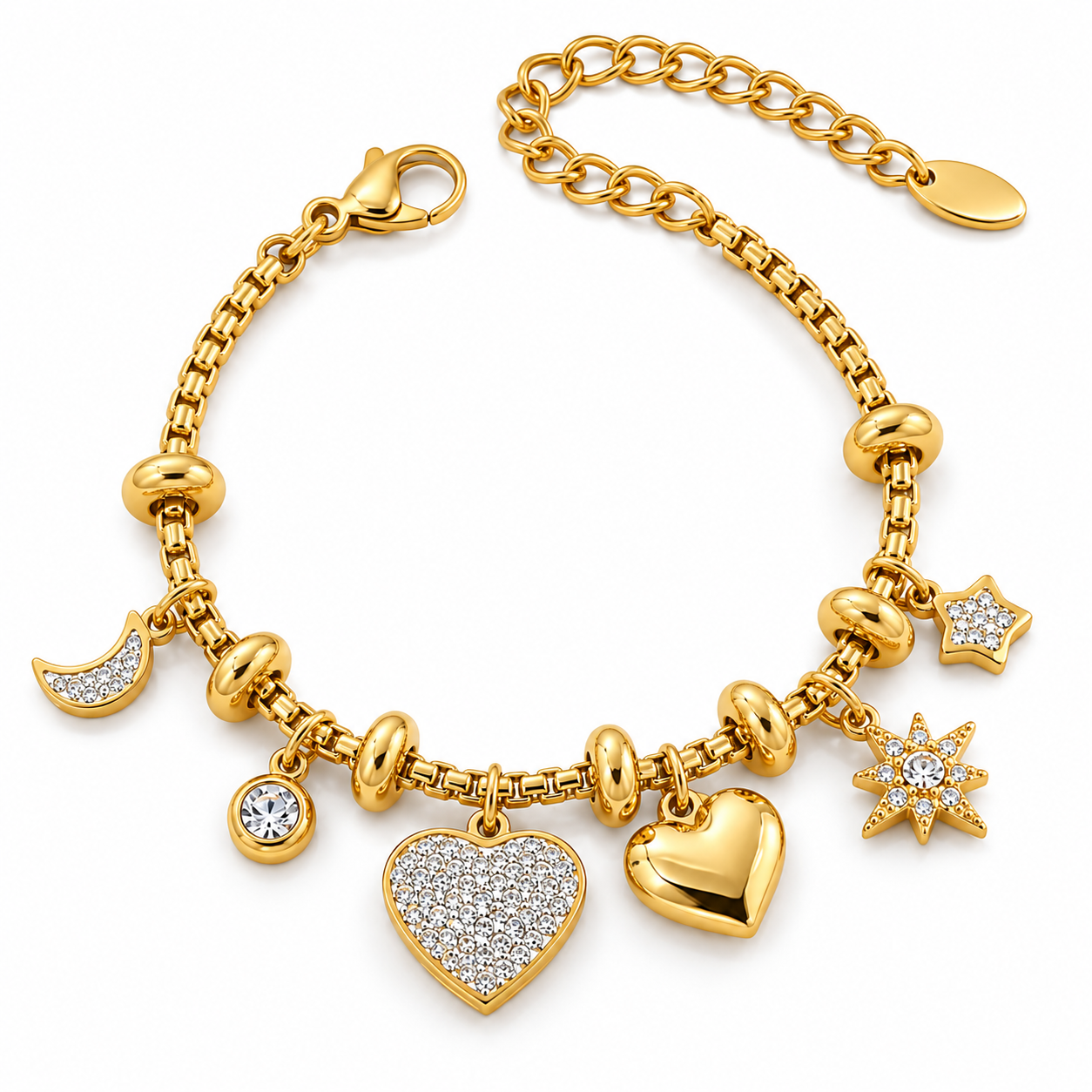 Bettelarmband mit Herz- und Sternanhängern